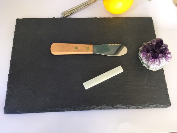 Slate & Gemstone Serving Tray / Board for Cheese, Tapas Plate, Small Bites Appetizer Display, Amethyst Tableware Gift with Accessories