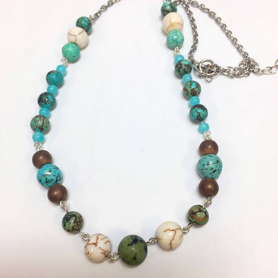 Turquoise Necklace, Gemstone Chain, Beaded Chain, December Birthstone, Rodeo Jewelry, Southwestern, Boho, healing Necklace, Womens Turquoise