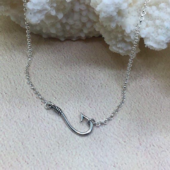 unisex Fish Hook Pendant in Sterling Silver- Made in Hawaii