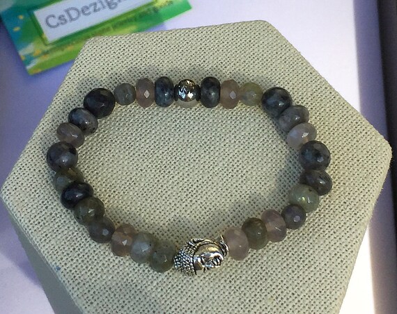 Labradorite Bracelet, Labradorite Jewelery, Buddha Head Bracelet, Healing Bracelet, Beaded Bracelet, Energy Bracelet, Mens Womens Bracelet