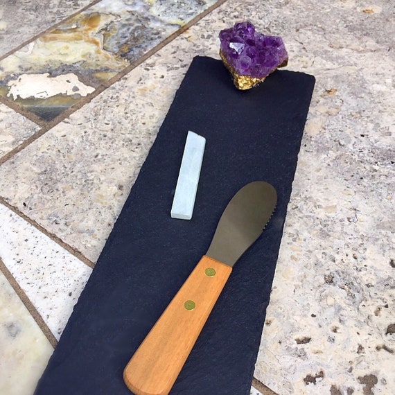 Slate & Gemstone Serving Tray / Board for Cheese, Tapas Plate, Small Bites Appetizer Display, Amethyst Tableware Gift with Accessories