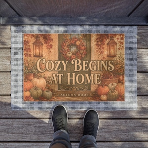 Cozy Begins at Home Autumn Doormat — Fall Welcome Mat with Pumpkins & Lanterns | Simply Home™ by Old Soul