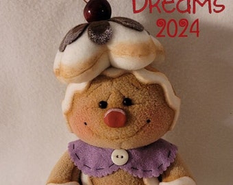 Cute Handmade Gingerbread Doll - Sitting Gingerbread Girl - Felt Icing - Anti Pill Fleece - Purple Felt Collar