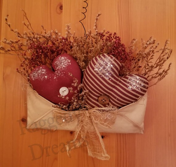 Handmade Primitive Folk Art Hanging Red Valentine Heart Etsy