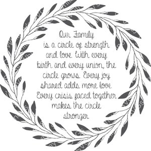 Notre famille est un cercle de force et d’amour avec chaque naissance et chaque Union le cercle pousse Couronne SVG DXF fichier de coupe