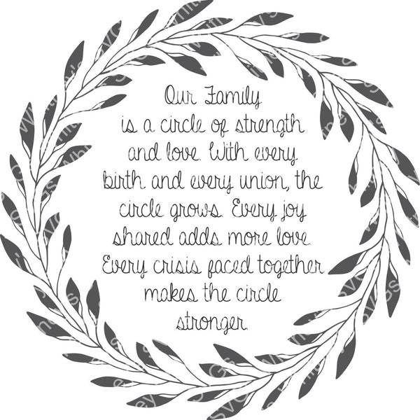 Our Family is a circle of strength and love with every birth and every union the circle grows Wreath SVG DXF Cutting File