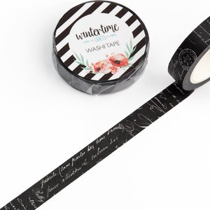 May include: Black and white washi tape with a floral design and the text "wintertime" and "washi tape".