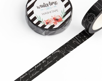 Slim Washi Tape *SHOP EXCLUSIVE* Vintage Letters Masking Tape by Wintertime Crafts for Scrapbooking, Journaling, Wrapping, Collage - Black