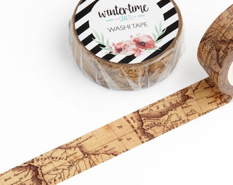 Washi Tape *SHOP EXCLUSIVE* Masking Tape with Vintage Maps by Wintertime Crafts for Scrapbooking, Journaling, Gift Wrapping