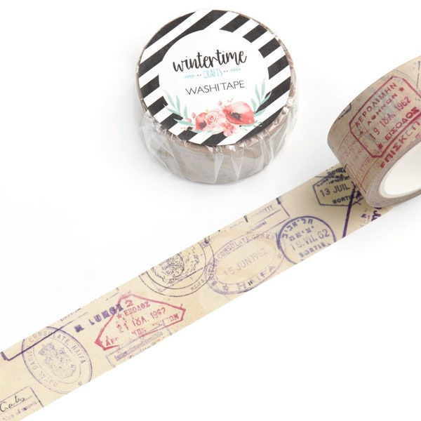 Passport Stamps Washi Tape *SHOP EXCLUSIVE* Vintage Passport Stamp Collage by Wintertime Crafts for Journaling, Scrapbooking, Traveling