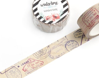 Passport Stamps Washi Tape *SHOP EXCLUSIVE* Vintage Passport Stamp Collage by Wintertime Crafts for Journaling, Scrapbooking, Traveling