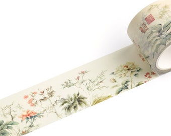 Floral Drawings Washi Tape *SHOP EXCLUSIVE* Paper Tape with Flowers, Plants, Butterflies, Chinese Seals by Wintertime Crafts for Journaling