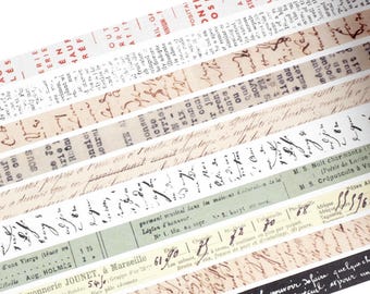 Script & Type Collection, 10 Rolls of Vintage Text Washi Tape *SHOP EXCLUSIVE* Set by Wintertime Crafts for Junk Journals, Mixed Media