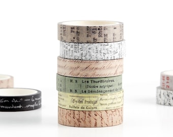 Script & Type Collection, 10 Rolls of Vintage Text Washi Tape *SHOP EXCLUSIVE* Set by Wintertime Crafts for Junk Journals, Mixed Media