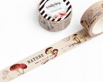 Washi Tape *SHOP EXCLUSIVE* Mushroom Masking Tape by Wintertime Crafts for Scrapbooking, Journaling, Traveler's Notebook - Fungi Collage