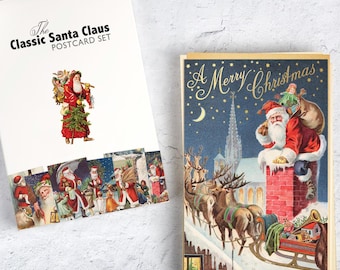 Santa Claus Postcard Set *SHOP EXCLUSIVE* - 30 Gold Foiled Reproduction Vintage Style Christmas and Kids Prints