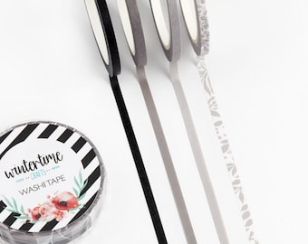 Ultra Slim Warm Grey Washi Tape Set *SHOP EXCLUSIVE* Washi Tapes by Wintertime Crafts for Junk Journals, Scrapbooking, Notebooks - 3mm