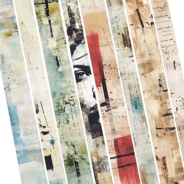 Colección de collage, 8 rollos de cinta washi abstracta *EXCLUSIVA DE LA TIENDA* Juego de cintas de enmascarar de Wintertime Crafts para diarios basura, técnica mixta