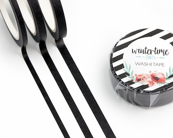 Ultra Slim Black Lines Washi Tape Set *SHOP EXCLUSIVE* Washi Tapes by Wintertime Crafts for Junk Journals, Scrapbooking - 3mm, 4mm and 5mm