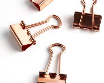 Perfectly Imperfect: 30 Small Rose Gold Binder Clips & Small Acrylic Box, For Arts and Crafts