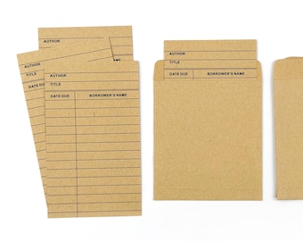 10 Vintage-Style Library Cards with Matching Pockets, Brown Kraft Paper Cards for Decorating