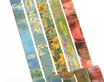 Impressionism Collection, 5 Slim 10mm Washi Tapes *SHOP EXCLUSIVE* Vintage Nature Paintings, Masking Tape for Scrapbooking, Junk Journals