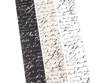 French Cursive Washi Tape *SHOP EXCLUSIVE* Handwritten Script in White, Neutral, Black by Wintertime Crafts for Junk Journaling