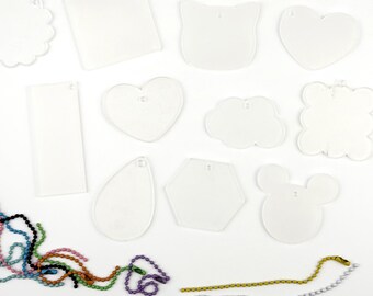 Destash Sale: 11 Clear Blank Plastic Tags for Keychain with Colorful Hanging Ball Chains for Crafts