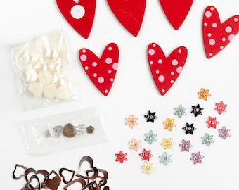 Destash Sale: Mixed Embellishments For Arts and Crafts, Wood Hearts, Flowers, Metal Hearts, Thank You Charms