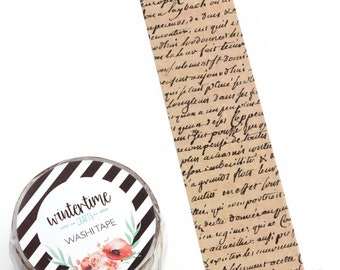 Washi Tape *SHOP EXCLUSIVE* Masking Tape with Script Text - Brown Version by Wintertime Crafts for Scrapbooking, Journaling, Notebooks