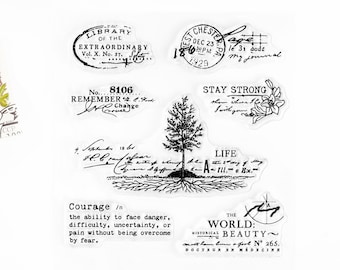 Tree of Life - Clear Stamps, Courage and Life Inspirational Stamp Set *SHOP EXCLUSIVE* for Paper Crafts, Journaling, Mixed Media 4x4 in