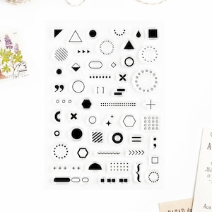 Small Geometric Details Clear Stamp Set, 51 Symmetrical Elements *SHOP EXCLUSIVE* Stamps for Paper Crafts, Scrapbooking, Junk Journal 4x6 in