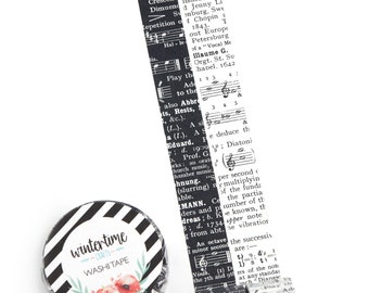 Music Dictionary Washi Tape *SHOP EXCLUSIVE* Black or White Decorative Tape by Wintertime Crafts for Scrapbooking, Journaling, Notebooks