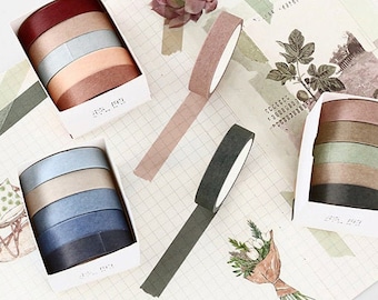 Solid Color Washi Tape Sets, 5 Rolls - Masking Tape for Crafts, Scrapbooking, Notebooks, Journaling, Planner, Colorful Paper Tape, Nature