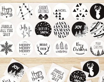 Nordic Christmas Stickers *SHOP EXCLUSIVE* - Black, Happy Holidays, Merry Christmas, Wintertime, Season's Greetings, 36 stickers