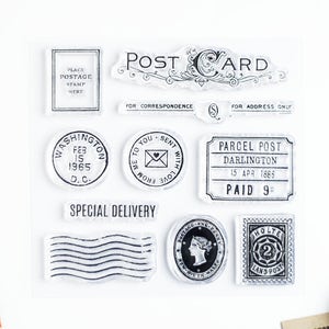 Set of Clear Stamps - Postcard Stamp and Special Delivery *SHOP EXCLUSIVE* for Paper Crafts, Scrapbooking, Art Journaling, Stationery 4x4 in