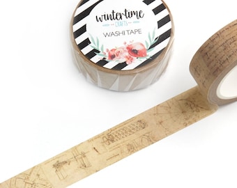 Da Vinci Washi Tape *SHOP EXCLUSIVE* Leonardo's Handwritten Notes and Drawings by Wintertime Crafts for Scrapbooking, Journaling, Notebooks