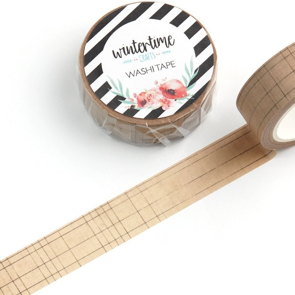 Vintage Grid Washi Tape *SHOP EXCLUSIVE* Warm Brown Masking Tape, Distressed, Worn, Old by Wintertime Crafts for Scrapbooking, Journaling