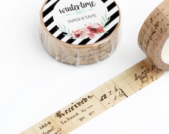 Washi Tape *SHOP EXCLUSIVE* Masking Tape with Vintage Receipts by Wintertime Crafts for Scrapbooking, Journaling, Gift Wrapping