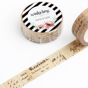 Washi Tape *SHOP EXCLUSIVE* Masking Tape with Vintage Receipts by Wintertime Crafts for Scrapbooking, Journaling, Gift Wrapping