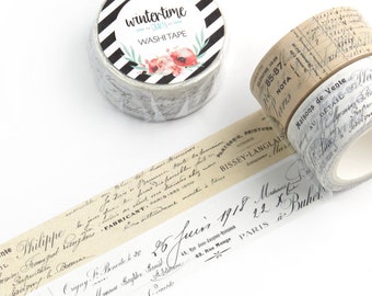 French Receipts Washi Tape *SHOP EXCLUSIVE* Retro Writing Decorative Tape by Wintertime Crafts for Scrapbooking, Journaling, Notebooks