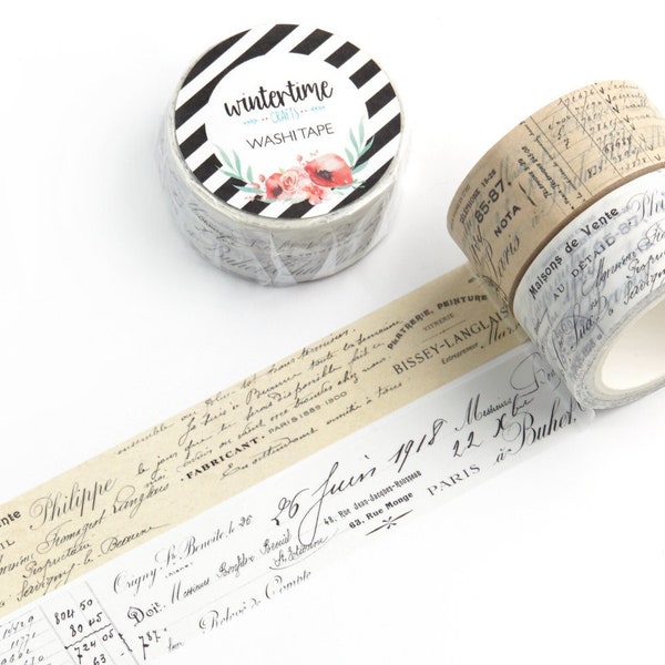 French Receipts Washi Tape *SHOP EXCLUSIVE* Retro Writing Decorative Tape by Wintertime Crafts for Scrapbooking, Journaling, Notebooks