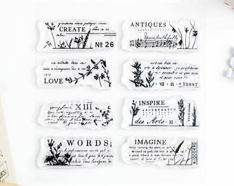 Clear Stamps - Abstract Floral and Vintage Words Collage *SHOP EXCLUSIVE* for Paper Crafts, Scrapbooking, Art Journaling, Mixed Media 4x4 in