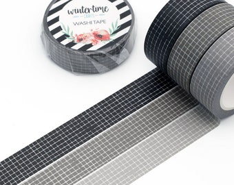 Washi Tape *SHOP EXCLUSIVE* Masking Tape with Distressed Grid, Grays and Black by Wintertime Crafts for Scrapbooking, Journaling, Notebook