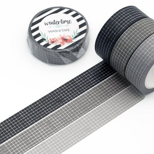 Washi Tape *SHOP EXCLUSIVE* Masking Tape with Distressed Grid, Grays and Black by Wintertime Crafts for Scrapbooking, Journaling, Notebook