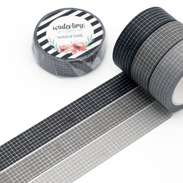 Washi Tape *SHOP EXCLUSIVE* Masking Tape with Distressed Grid, Grays and Black by Wintertime Crafts for Scrapbooking, Journaling, Notebook