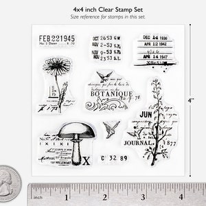 Clear Stamps Botanique SHOP EXCLUSIVE for Paper Crafts, Scrapbooking, Junk Journals, Notebooks, Mixed Media, Floral Vintage 4x4 in image 2