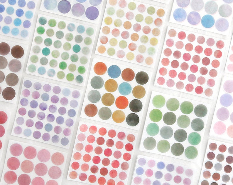 1300 Washi Dot Stickers, Watercolor 2 Sizes Washi Circles, Translucent Round Dot Sticker for Crafts, Scrapbooking, Journals, Planner image 1