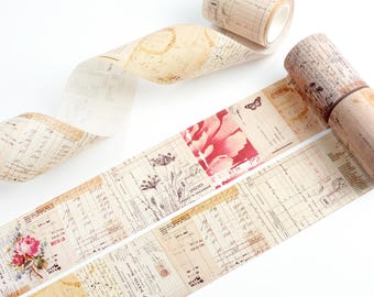Ephemera Washi Tape *SHOP EXCLUSIVE* Retro Collage Floral Design by Wintertime Crafts for Scrapbooking, Journaling, Notebooks, With Liner