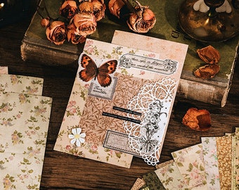 Decorative Paper Material Set - Collage or Floral Pattern Prints, Vintage Style Paper for Art Journaling, Junk Journals, Notebooks